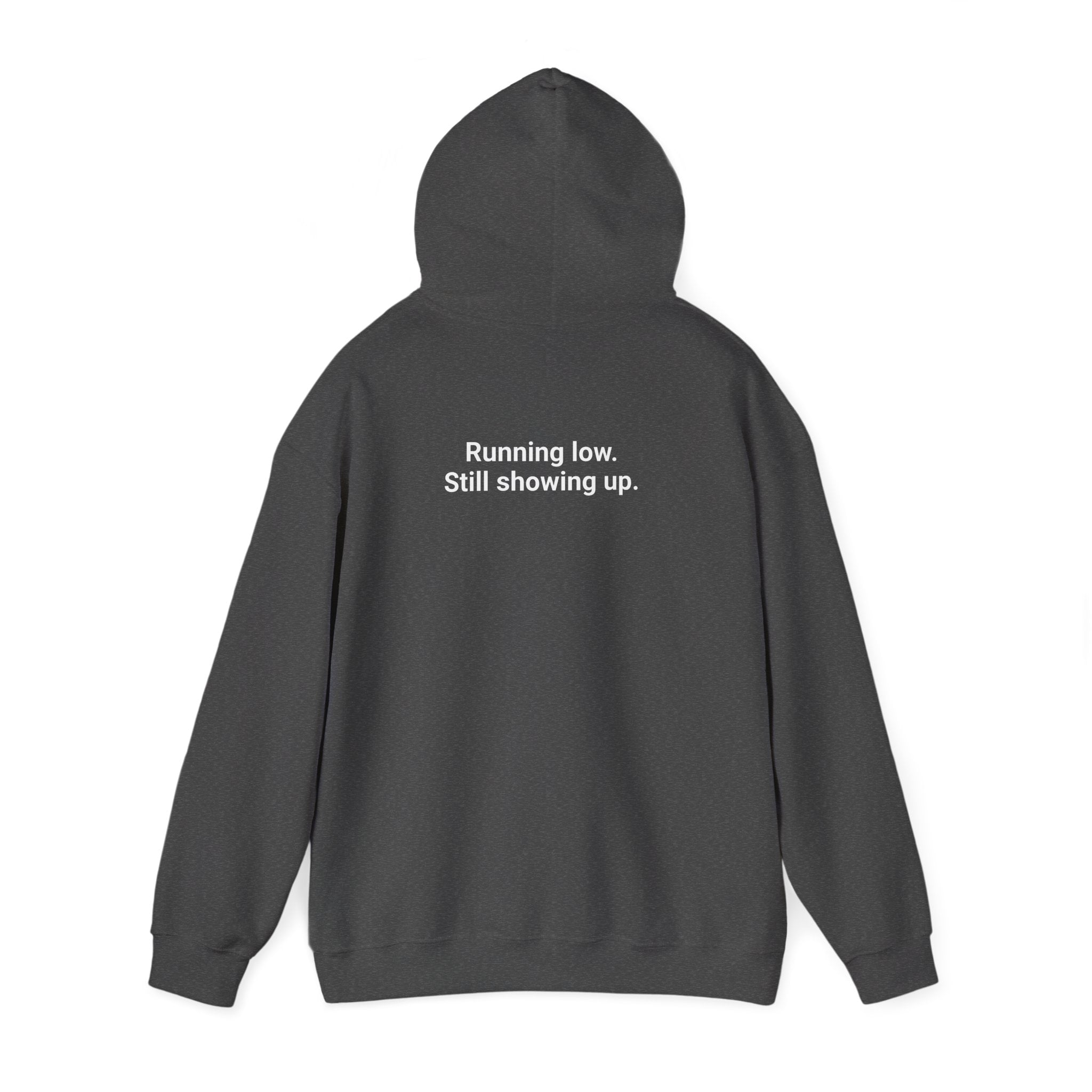 Low Battery Club Hoodie "The Jessica"— 'Running Low. Still Showing Up.' Cozy Graphic Sweatshirt