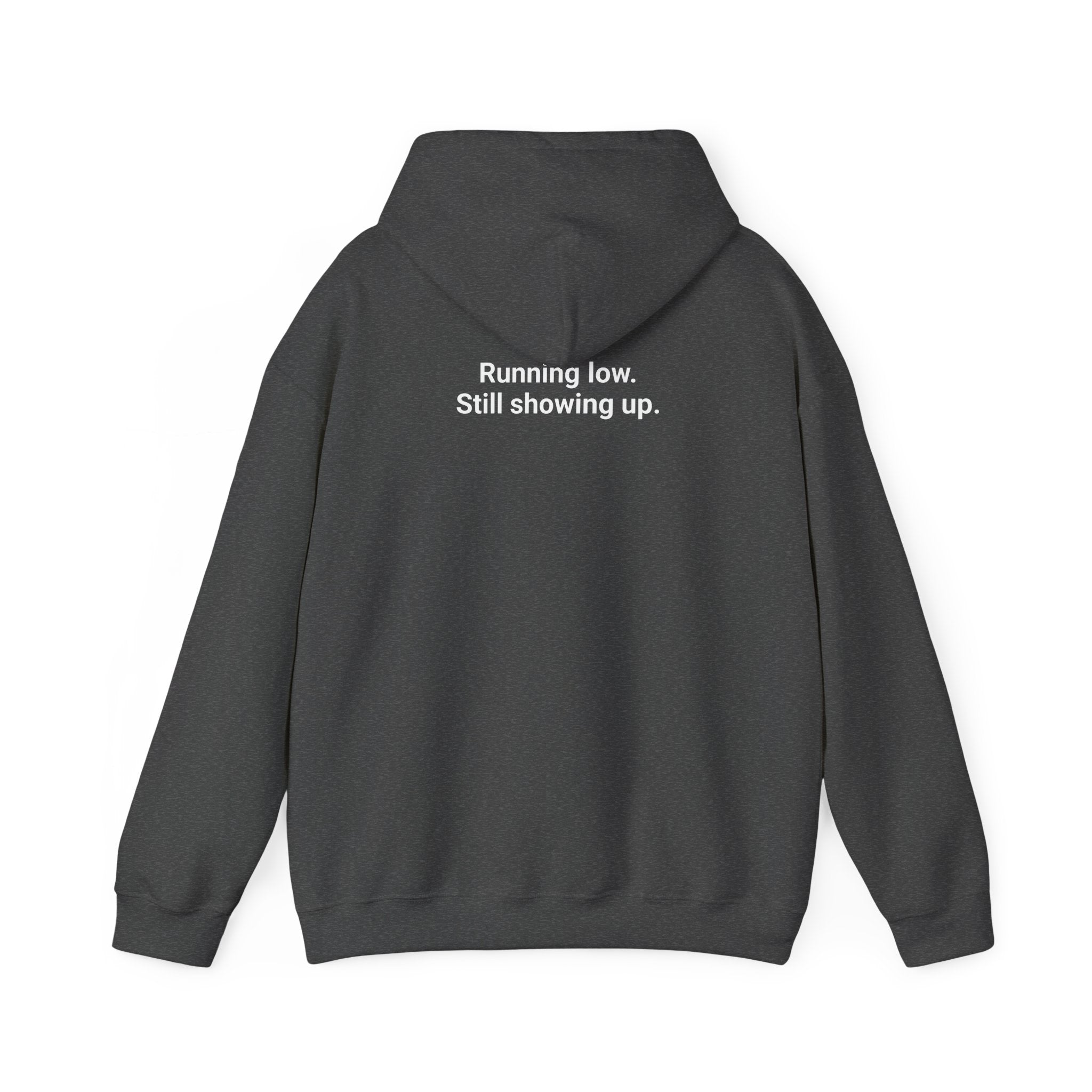 Low Battery Club Hoodie "The Jessica"— 'Running Low. Still Showing Up.' Cozy Graphic Sweatshirt