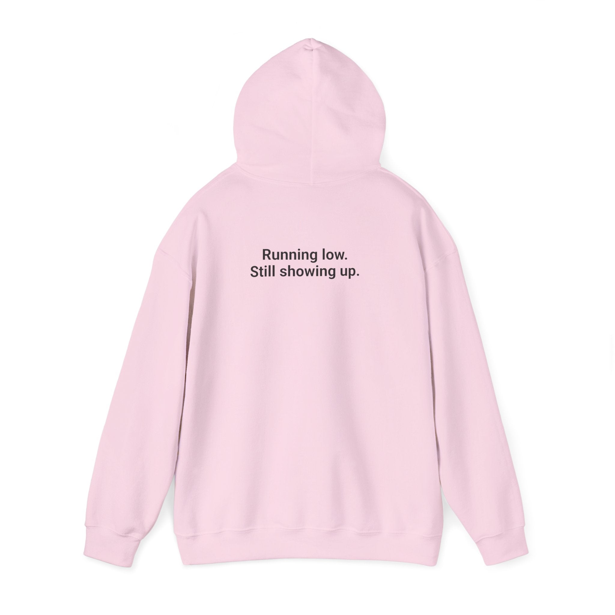 Low Battery Club Hoodie "The Jessica"— 'Running Low. Still Showing Up.' Cozy Graphic Sweatshirt