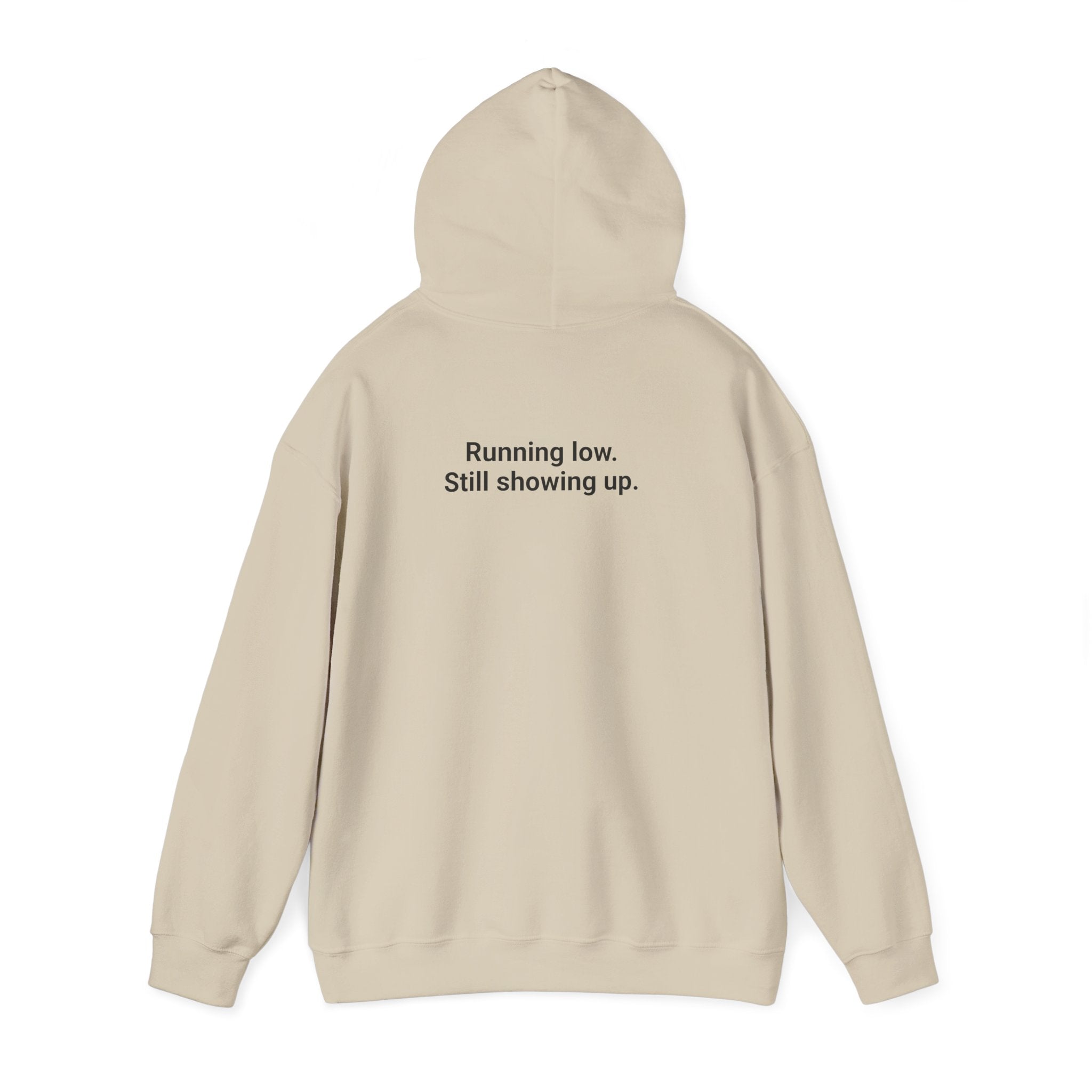 Low Battery Club Hoodie "The Jessica"— 'Running Low. Still Showing Up.' Cozy Graphic Sweatshirt