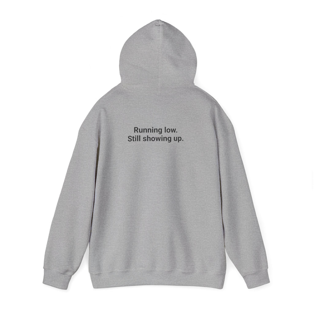 Low Battery Club Hoodie "The Jessica"— 'Running Low. Still Showing Up.' Cozy Graphic Sweatshirt