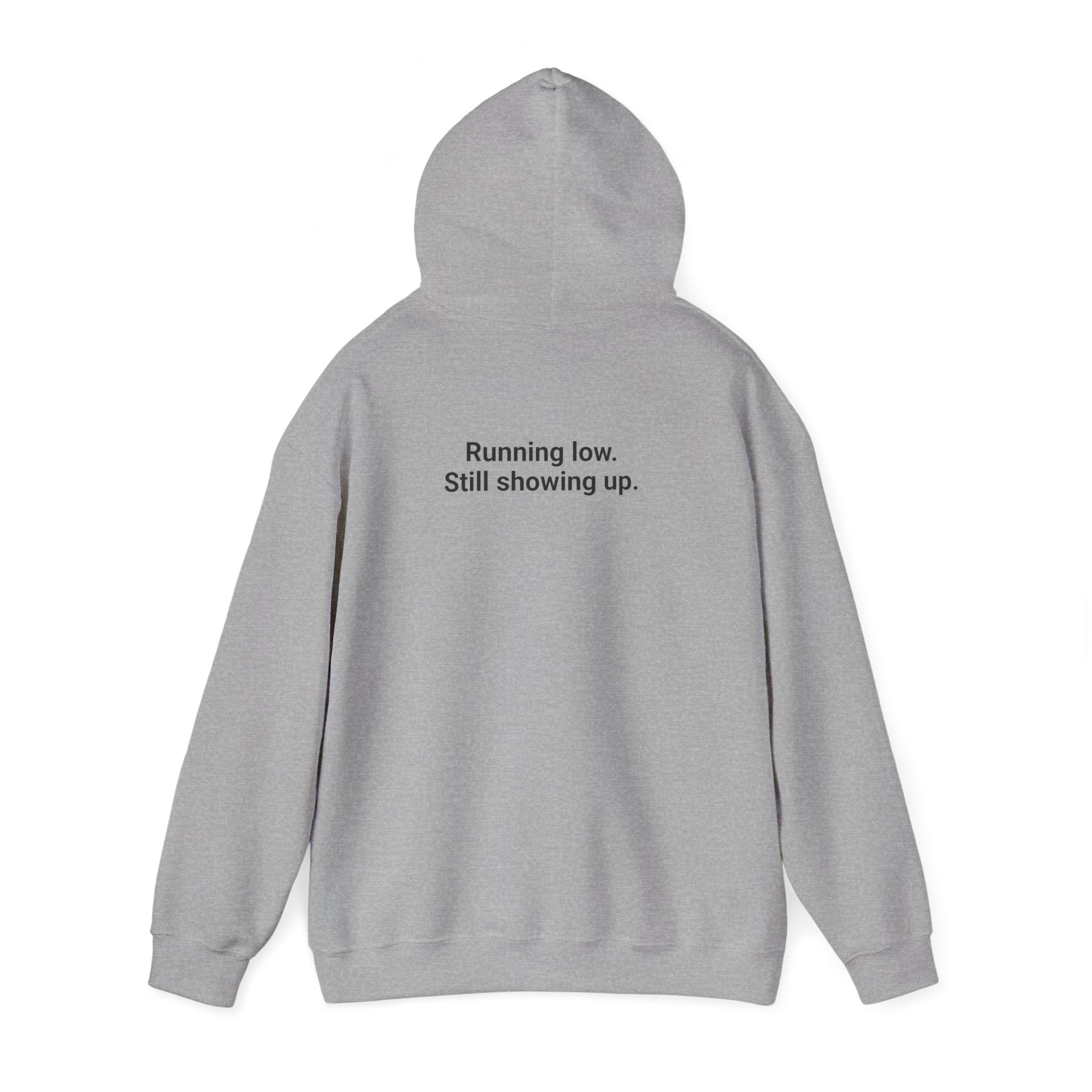 Low Battery Club Hoodie "The Jessica"— 'Running Low. Still Showing Up.' Cozy Graphic Sweatshirt