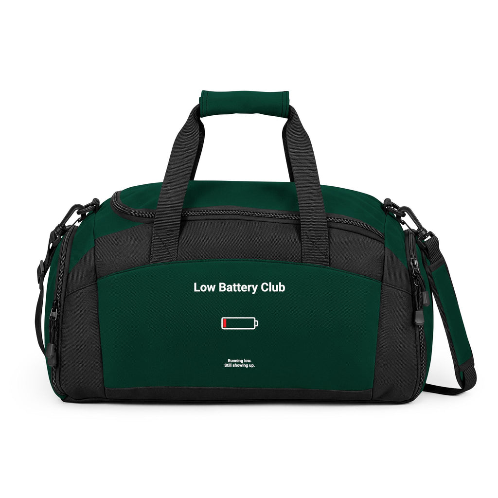 Gym Bag — "Low Battery Club" Duffle for Tired Athletes & Busy Moms