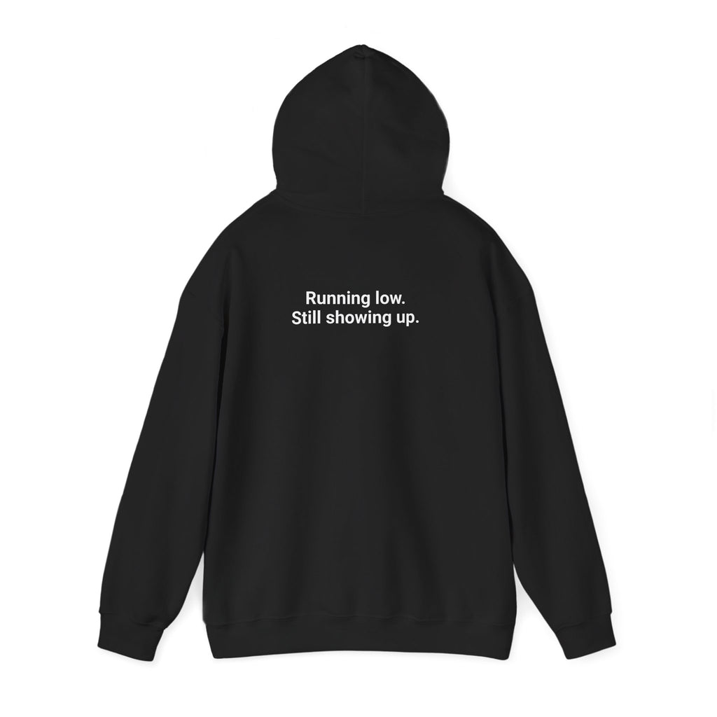 Low Battery Club Hoodie "The Jessica"— 'Running Low. Still Showing Up.' Cozy Graphic Sweatshirt